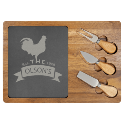 Acacia Wood/Slate Rectangle Cheese Set with Three Tools