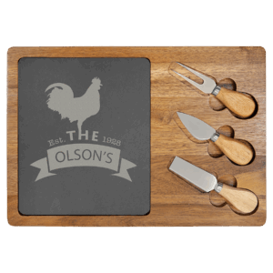 Acacia Wood/Slate Rectangle Cheese Set with Three Tools