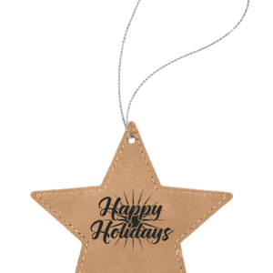 Light Brown Laserable Leatherette Star Ornament with Gold String