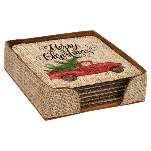 4" x 4" Sublimatable Burlap Square 6-Coaster Set