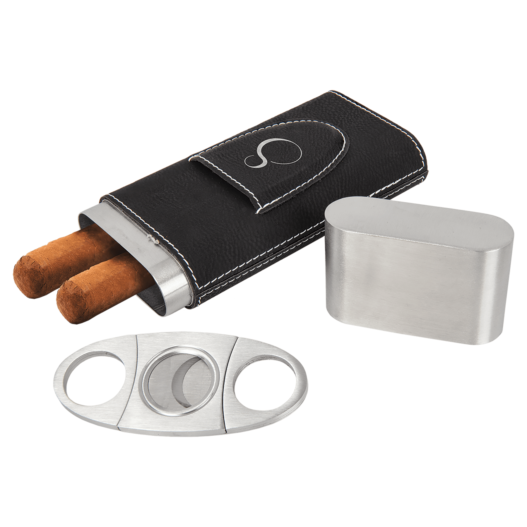 Leatherette Cigar Case with Cutter - Image 2